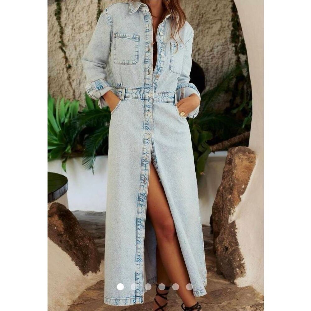 Zara Light Blue Denim Midi Dress